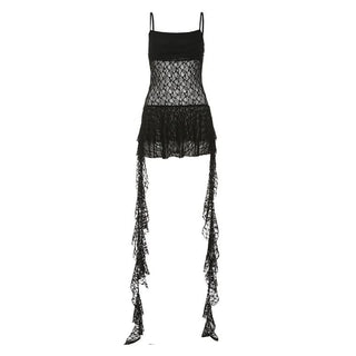 Lace u neck backless solid cami mini dress