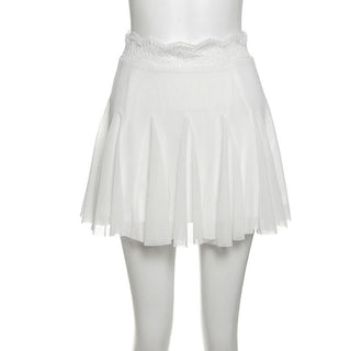 Lace hem A line mesh solid mini skirt