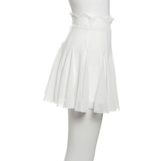 Lace hem A line mesh solid mini skirt