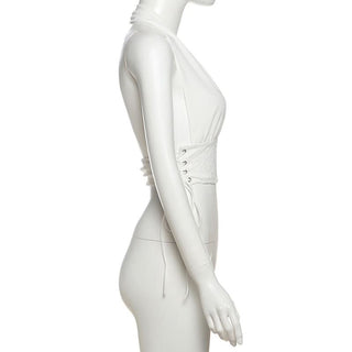 Halter self tie lace v neck backless top