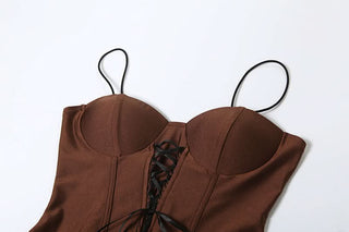 Ruched lace up v neck spaghetti strap maxi dress