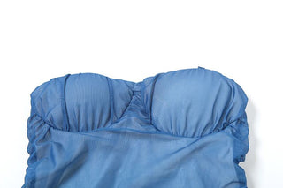 Gradient ruched mesh tube midi dress