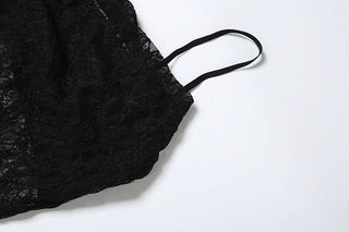 Lace u neck backless solid cami mini dress