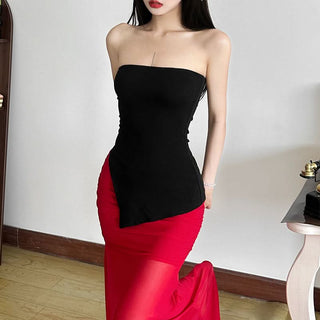 Irregular solid backless tube top