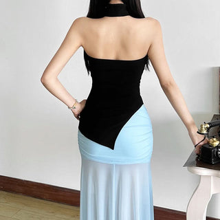 Irregular solid backless tube top