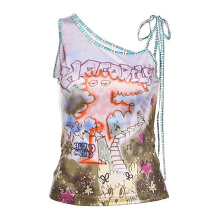 Irregular self tie print contrast top