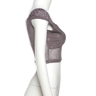 Bowknot ruched v neck cap sleeve print top