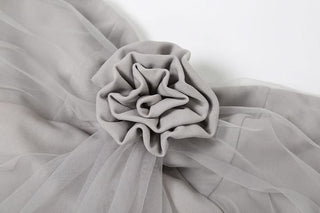 Ruched flower applique mesh tube maxi dress