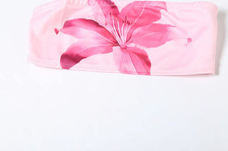 Mesh flower print contrast tube maxi skirt set