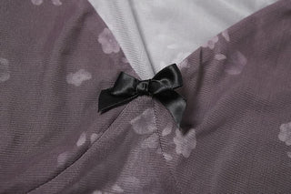 Bowknot ruched v neck cap sleeve print top