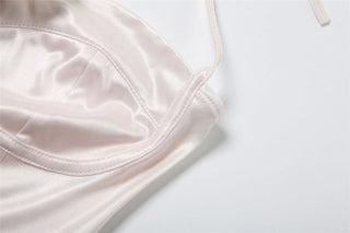 Cross front halter self tie flower applique top