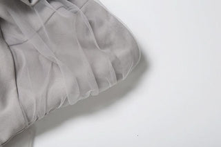 Ruched flower applique mesh tube maxi dress