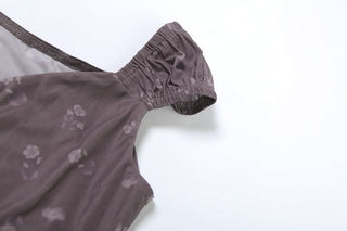 Bowknot ruched v neck cap sleeve print top