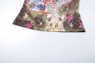 Irregular self tie print contrast top