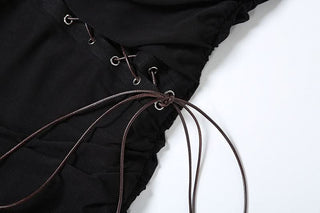 Self tie ruched halter square neck mini dress