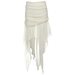 Irregular ruched zip-up solid midi skirt