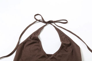 Halter self tie v neck backless contrast top