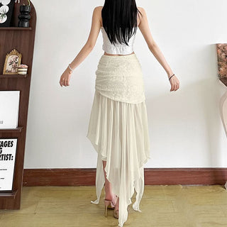Irregular ruched zip-up solid midi skirt
