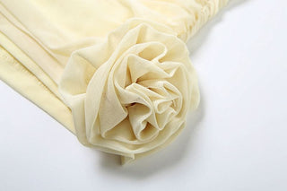 Ruched flower applique backless tube mini dress