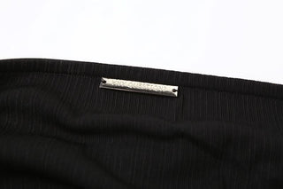 Metal tag ruched slit solid tube maxi dress