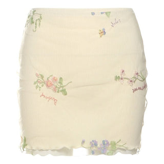 Ruffle embroidery contrast mini skirt