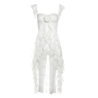 Ruffle flower applique lace v neck top