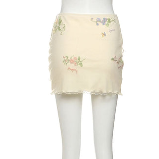 Ruffle embroidery contrast mini skirt