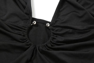 Hollow out ruffle halter self tie crop cut out top