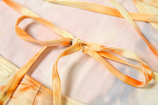 Halter self tie o ring print v neck slit maxi dress