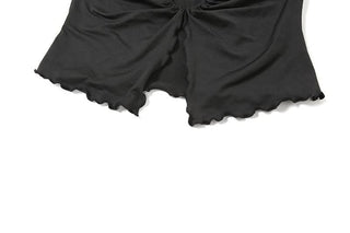 Hollow out ruffle halter self tie crop cut out top