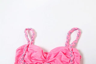 Ruched v neck hollow out cami mini skirt set