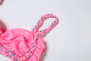 Ruched v neck hollow out cami mini skirt set