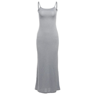 U neck ribbed solid backless cami maxi dress