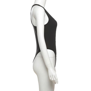 U neck letter print button tank bodysuit