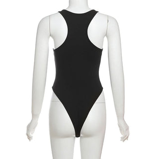 U neck letter print button tank bodysuit