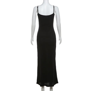 U neck ribbed solid backless cami maxi dress