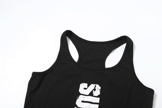 U neck letter print button tank bodysuit