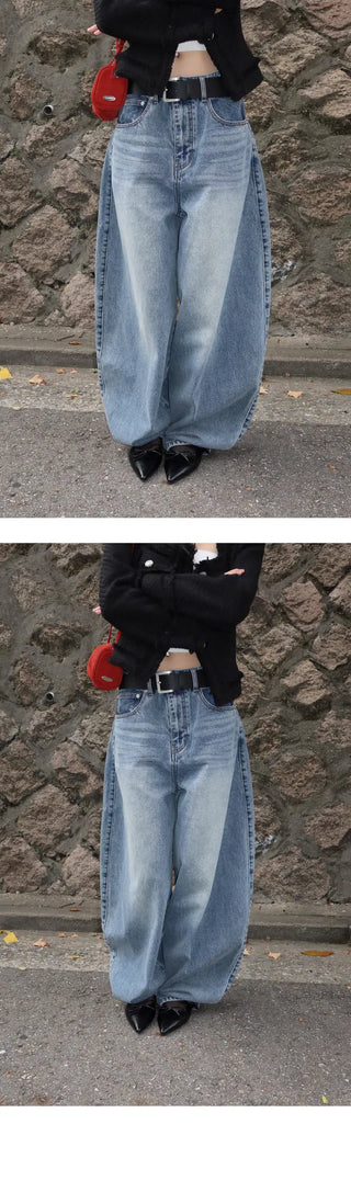 Balloon fit Faded low-rise wide denim pt - 3 colors