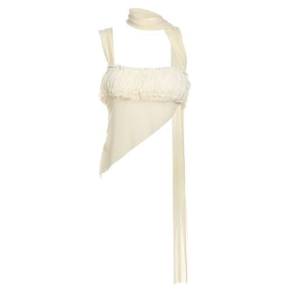 Ruched irregular square neck solid tank top