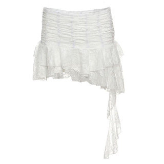 Lace ruched irregular A line mini skirt
