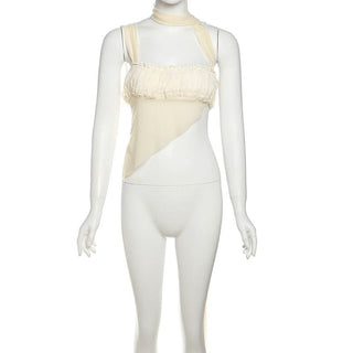 Ruched irregular square neck solid tank top