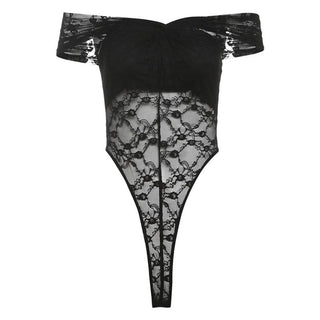 Off shoulder ruched lace button solid bodysuit
