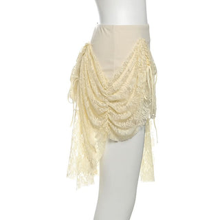 Lace up ruched lace irregular A line mini skirt