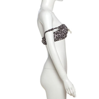 Leopard print flower applique off shoulder tube top