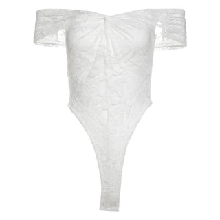 Off shoulder ruched lace button solid bodysuit