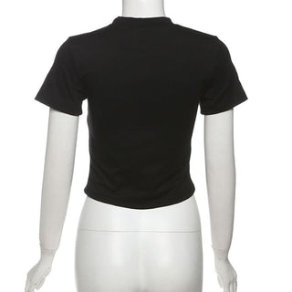 Short sleeve letter beaded crewneck top