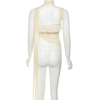 Ruched irregular square neck solid tank top