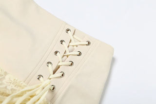 Lace up ruched lace irregular A line mini skirt