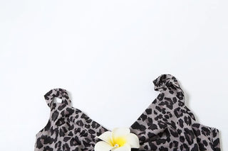 Leopard print flower applique off shoulder tube top