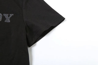 Short sleeve letter beaded crewneck top